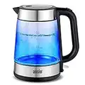 ANSIO Electric Kettle Glass Kettle 1.7L Cordless Clear Kettle 2200W Removable Filter, Boil Dry Protection & Auto Shut Off, Light Up, See Through Illuminated Kettle, BPA Free