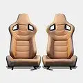 MODAUTO Asiento Deportivo Coche,Semibaquet Ajustable imitación al Cuero y Carbono, Ríeles incluidos,Conductor y Pasajero,para Coche y Simulador de Conducción,Modelo N706LR,Color Camel