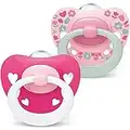 NUK Signature Baby Dummy, 6-18 months, BPA-Free Silicone Soothers, Pink Hearts, 2 Count