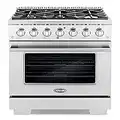 COSMO GRP366 36 in. Freestanding Gas Range with 6 Sealed Burner Rangetop, Single Convection Oven, Cast Iron Grate Cooktop Wok Attachment, Metal Stove Heat Control Knobs, Stainless Steel