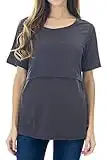 Smallshow Tops de enfermería Camisas de Manga Corta de Maternidad para Mujeres Ropa de Lactancia Materna S Deep Grey