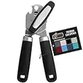 The Original Gorilla Grip Heavy Duty Stainless Steel Smooth Edge Manual Hand Held Can Opener With Soft Touch Handle, Rust Proof Oversized Handheld Easy Turn Knob, Best Large Lid Openers, Black