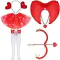 6 Pcs Valentines Day Cupid Costume Set red LED Tutu Skirts with Light up Bow and Arrow Set Feather Angel Long Sock Heart Headband Necklace, Fancy Dress Costume Accessory for Women Girl Party Favors