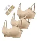 HOFISH Damen 3er Pack volle Büste Still BH ohne bügel Nahtlose Schwangerschafts BH mit zusätzlichen BH-Verlängerungen und Clips Beige, Klein