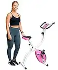 YYFITT Vélo d'appartement de fitness pliable avec 16 niveaux de résistance, moniteur de compte à rebours, support de téléphone/tablette et pouls de la main pour un usage domestique (rose)