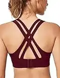 Yvette Sport BH Starker Halt Gepolstert Gekreuzt Rücken Große Brüste Lauf Fitness Yoga Bra,Rot,M