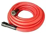 SANFU Hybrid Garden Hose 5/8 IN(15.5 x 20.8mm). X 25 FT, 200PSI, Heavy Duty, Lightweight, Flexible Non-Kinking with Swivel Grip Handle and 3/4" GHT Solid Brass Fittings, RED(25')
