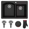 Kraus Forteza 33" Drop-in/Undermount Granite 60/40 Double Bowl Kitchen Sink - Black (KGD-50BLACK)