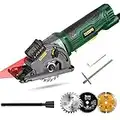 Scie Circulaire, TECCPO 580W Mini Scie Circulaire, Profondeur de Coupe: 0-27mm, 3 Lames, 4000RPM, Guide de Laser, Moteur en Cuivre Pur pour les Coupes de Bois, de Métal Mou, de Carreaux et de Tuyau