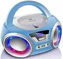 Lettore CD con illuminazione a LED, connettore per cuffie, radio stereo portatile, radio per bambini, impianto stereo, USB, lettore CD/MP3, radio FM, ingresso per cuffie, Aux In