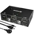 Dual Monitor KVM Switch HDMI 2 Port 4K@60Hz,MLEEDA USB HDMI Extended Display Switcher for 2 Computers Share 2 Monitors and 4 USB 2.0 Hub,Desktop Controller and USB HDMI Cables Included