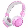 BlueFire Kids Headphones with Microphone, 3.5mm On-Ear Headphones for Kids with Adjustable Headband, Children Headphones for Study/School/Online Course/Tablet/Kindle/iPad (Pink)