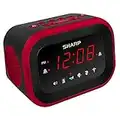 SHARP Big Bang Super Loud Alarm Clock for Heavy Sleepers, 6 Extremely Loud Wake Up Sounds: Rooster, Bugle, Nagging Mom, Jackhammer, Siren, Beep – Up to 115db Volume, Red/Black with Red LED Display