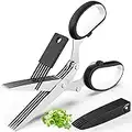 Updated 2023 Herb Scissors Set - Cool Kitchen Gadgets for Cutting Fresh Garden Herbs - Herb Cutter Shears with 5 Blades and Cover, Sharp and Anti-rust Stainless Steel, Dishwasher Safe (Black-White)