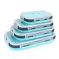 VIGIND Set of 4 Collapsible Foldable Silicone Food Storage Container With BPA Free, Leftover Meal Box With Airtight Plastic Lids For Kitchen, Bento Lunch Boxes-Microwave, Dishwasher and Freezer Safe