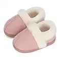 LACOFIA Kids Girls Winter Slippers Children Memory Foam Slipper Warm Fleece Anti-Slip Home Shoes Pink 1/2