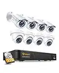 Anlapus 1080P CCTV Kit Sistema de Vigilancia 8CH H.265+ Grabador DVR con 8 Cámara de Seguridad (4) Domo y (4) Bullet, 1TB Disco Duro, Visión Nocturna, Detección de Movimiento, P2P