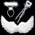 3 Pièces d'ailes d'ange Ailes d'ange Blanches Ailes d'ange Oiseau Ailes d'ange Blanches Décoratives Costume d'ailes d'ange Plumes avec Auréole et Baguette Magique pour des Séances Photo Carnaval Noël