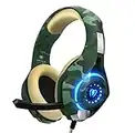 Tatybo Cascos Gaming, Auriculares Gaming con Graves Envolventes 3D, Micrófono Reducción De Ruido Y Almohadillas De Proteína, para PS4 PS5 Xbox PC Laptop (Camuflaje)