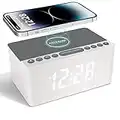 ANJANK Wireless Charging Alarm Clock,Bedside Wooden FM Radio,10W Super Fast Charger Station for Iphone/Samsung/Other Smart phone,USB Port,Mains Powered,5 Level Digital Dimmable Led Display