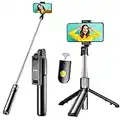 Selfie Stick Stativ, Gritin Erweiterbar 3 in 1 Selfie-Stange Stab mit Abnehmbarer Fernbedienung, Mini Tragbar Handy Stativ, Selfiestick mit Tragtasche für iPhone 14/13/12, 4,7 bis 6,5 Zoll Smartphones