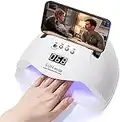 Lampe à ongles UV LED 220 W avec support de téléphone professionnel pour vernis à ongles gel avec 4 réglages de minuterie, capteur automatique 45 perles pour nail art