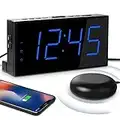 Mesqool Loud Alarm Clock with Bed Shaker for Deaf, Heavy Sleepers, Hearing Impaired,Dual Alarm,USB Phone Charger,Large LED Display,Big Snooze Button,DST 12/24H,Battery Backup, Adjustable Dimmer(Blue)