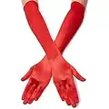 Lansian Women's 22'' Long Elbow Satin Finger Gloves Red 1920s Opera Bridal Dance Gloves for Evening Party Opera Costume, Red