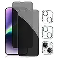 Pehael [2+2 Pack] iPhone 14 Privacy Screen Protector with Camera Lens Protector Full Coverage Anti-Spy Tempered Glass Film 9H Hardness Upgrade Edge Protection Easy Installation Bubble Free Specially Designed for iPhone 14 [6.1 inch]