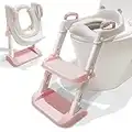 Rehausseur Toilette Enfant Reducteur Toilette Chaise De Toilette Pour L'apprentissage Des Tout-Petits, Confortable, Sûre, Coussinet Antidérapant Avec Poignées, Hauteur Réglable, Tabouret Pliable, Rose