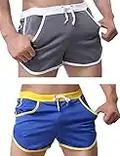 Rexcyril Herren-Shorts, für Laufen, Workout, Bodybuilding, Sport, Freizeit, kurze Hose, 2er-Pack (grau + blau), X-Groß