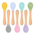 Vicloon Cucchiaio per Bambini, 7Pcs Cucchiaino Svezzamento in Silicone, Cucchiai per Alimentazione per Neonati, Posate Cucchiaio Porridge per Bebè, Ecologico e Senza BPA