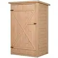 Outsunny Garden Shed Wooden Garden Storage Shed Fir Wood Tool Cabinet Organiser with Shelves 75L x 56W x115Hcm Natural