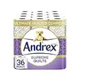 Andrex Supreme Quilts Quilted Toilet Paper - 36 Toilet Roll Pack - 25% Thicker Than Before to Provide Ultimate Quilted Comfort with Unique Air Pocket Texture,36 Count (Pack of 1)