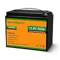 ECO-WORTHY 50Ah 12.8V Lithium Battery Emergency Power Backup Rechargeable LiFePO4 Lithium Iron Phosphate with 3000+ Deep Cycles and BMS Protection, Perfect forRV, Boat, Marine, Solar Panel System