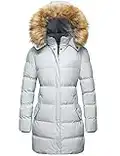 WenVen Women's Winter Long Puffer Coat Parka Outwear with Fur Hood (Grey, L)