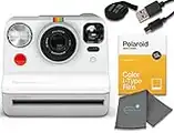 Polaroid Now I-Type Instant Film Camera - White Bundle with a Color i-Type Film Pack (8 Instant Photos) and a Lumintrail Cleaning Cloth