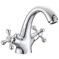 Traditional Victorian Monobloc Basin Mixer Tap Vintage Chrome Dual Cross Handle Bathroom Faucet