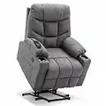 MCombo Electric Power Lift Recliner Chair Sofa for Elderly, 3 Positions, 2 Side Pockets and Cup Holders, USB Ports, Fabric 7286 (Medium Grey)