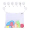 Kare & Kind Bath Toy Organizer Set - 2 Extra Large Mesh Bags - 6 Extra Strong Grip Lock Suction Cup Hooks (White) - Easy Storage of Bath Toys and Other Bathroom Items - Mesh Bags Allow Content to Dry