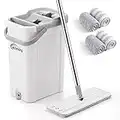 oshang Mop and Bucket Set for Home Floor Cleaning, Hands Free Flat Mop, Stainless-Steel Handle, 4 Washable & Reusable Microfiber Pads