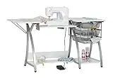 Sew Ready Pro Stitch Sewing Machine Table - 56.75" W x 23.75" D White Hobby and Sewing Machine Table with Storage Shelf and 3 Storage Drawers - Can Also Be Used as Computer Desk