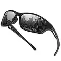 Ollrynns Lunettes de Soleil de Sport Polarisées pour Hommes Femmes, Lunettes de Soleil de Course, Vélo, Lunettes de Soleil de Golf Oll526 (Cadre mat noir avec lentille noire)