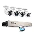 ZOSI 8CH 5MP PoE Home Security Camera System, 4K 8CH NVR Recorder with 1TB HDD, 4pcs 1920P Wired Outdoor Indoor PoE Security Camera, Motion Alert,120ft Night Vision,Remote Access for 24/7 Recording