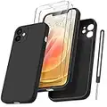 Qasyfanc Coque Protection Caméra pour iPhone 12 avec 2 Pièces Verre Trempé, Housse de Protection Silicone Antichoc Doublure Microfibre Douce Ultra Fine Coque iPhone 12 6.1" (Noir)