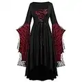 TMOYJPX Vestidos Medievales para Mujer Gotico de Malla Palacio Halloween Disfraz Gracioso Tallas Grandes, Disfraces Medievales Mujer Princesa Vestidos de Fiesta (Negro, M-L)