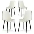 Ironalita White Dining Chairs Set of 4, Faux Leather Mid Century Modern Chairs with Metal Chair Legs, Kitchen Side Chairs for Dining Room, Restaurant, Living Room, Waiting Room, Bedroom