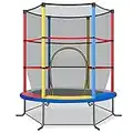 COSTWAY Ø140cm Gartentrampolin mit Sicherheitsnetz, Trampolin bis 45KG belastbar, Indoor-/Outdoortrampolin für Kinder ab 3 Jahre (Bunt)