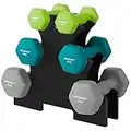 SONGMICS Kurzhantel Set, Hexagon, mit Hantelständer, 2 x 1 kg, 2 x 2 kg, 2 x 3 kg, Mattes Finish, Neopren-Beschichtung, Krafttraining, zu Hause, limettengrün, aquamarin und hellgrau SYL612GN