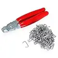 Tamwell Hog Ring Pliers with 200 Galvanized Hog Rings - Straight Spring-Loaded Pliers Kit for Upholstery, Fence, Bungee Cord, Sausage and Meat Casings